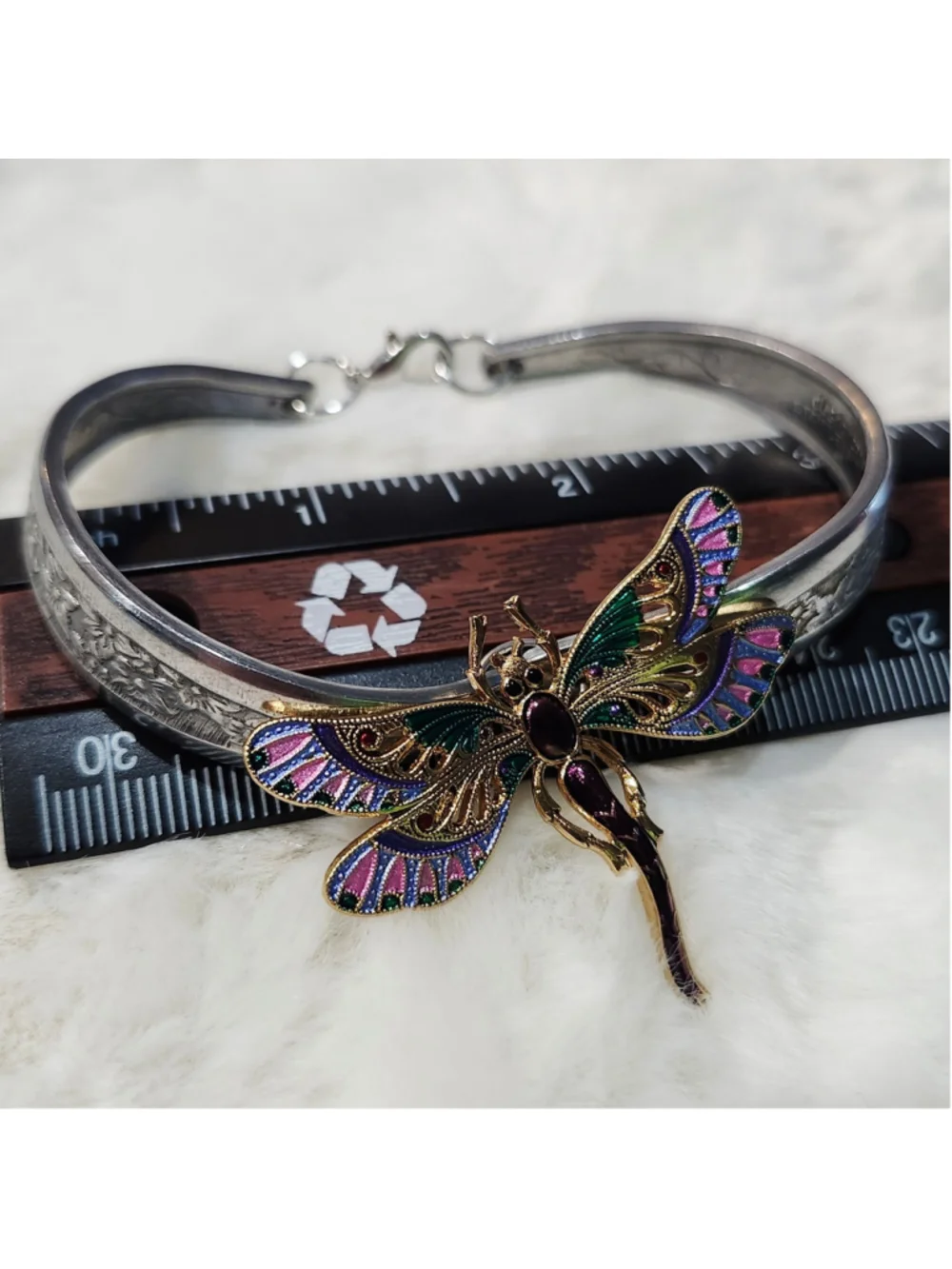 Floral Spoon Handle Silverwear Bracelet dragonfly charm